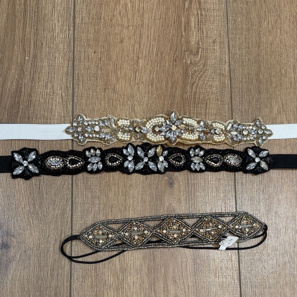 Black and White Beaded Belt and Headband Bundle - Picture 2 of 3